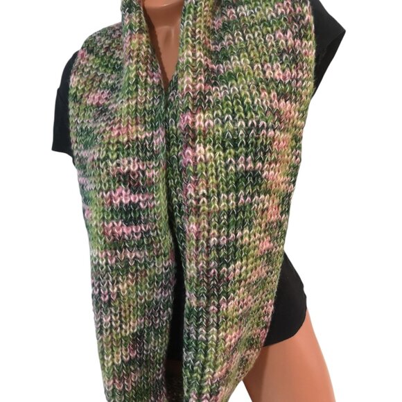 Green Pink Handknit Infinity Scarf - Picture 3 of 4